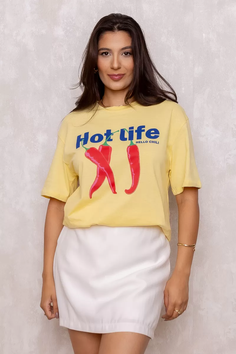Dress Us - T-Shirt Estampada Hot Chilli Amarela - D0004