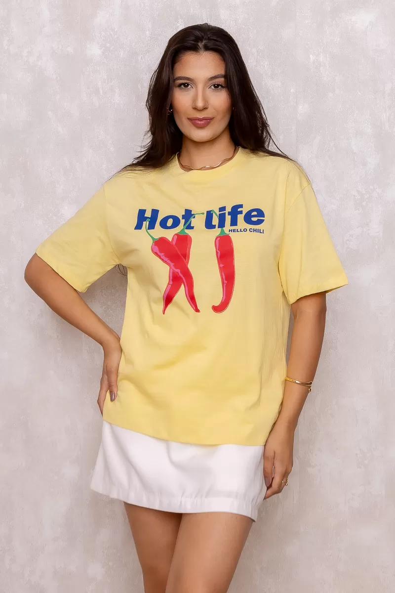 Dress Us - T-Shirt Estampada Hot Chilli Amarela - D0004