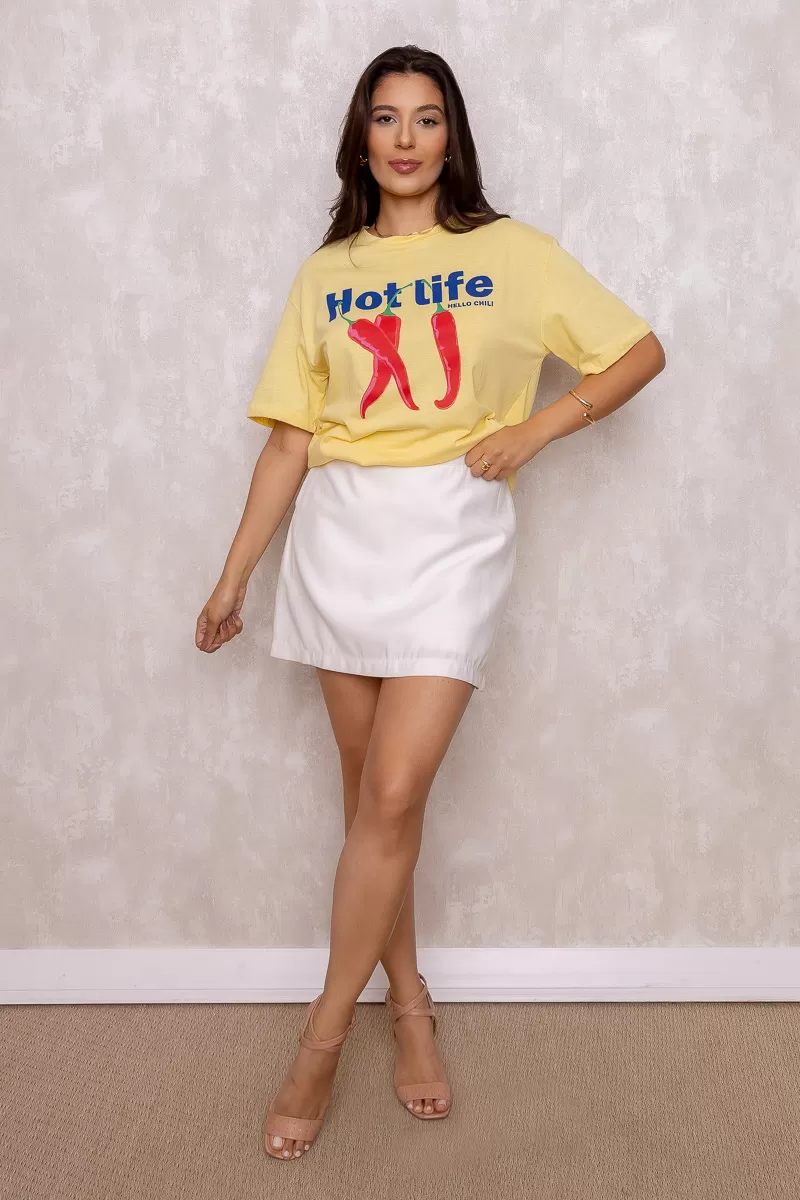 Dress Us - T-Shirt Estampada Hot Chilli Amarela - D0004