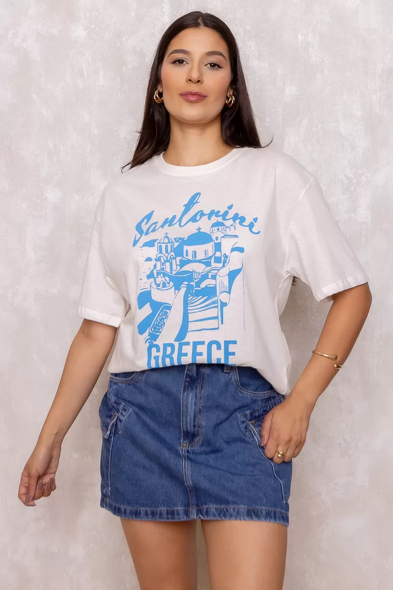 Dress Us - T-Shirt Estampada Santorini Off White - D0005