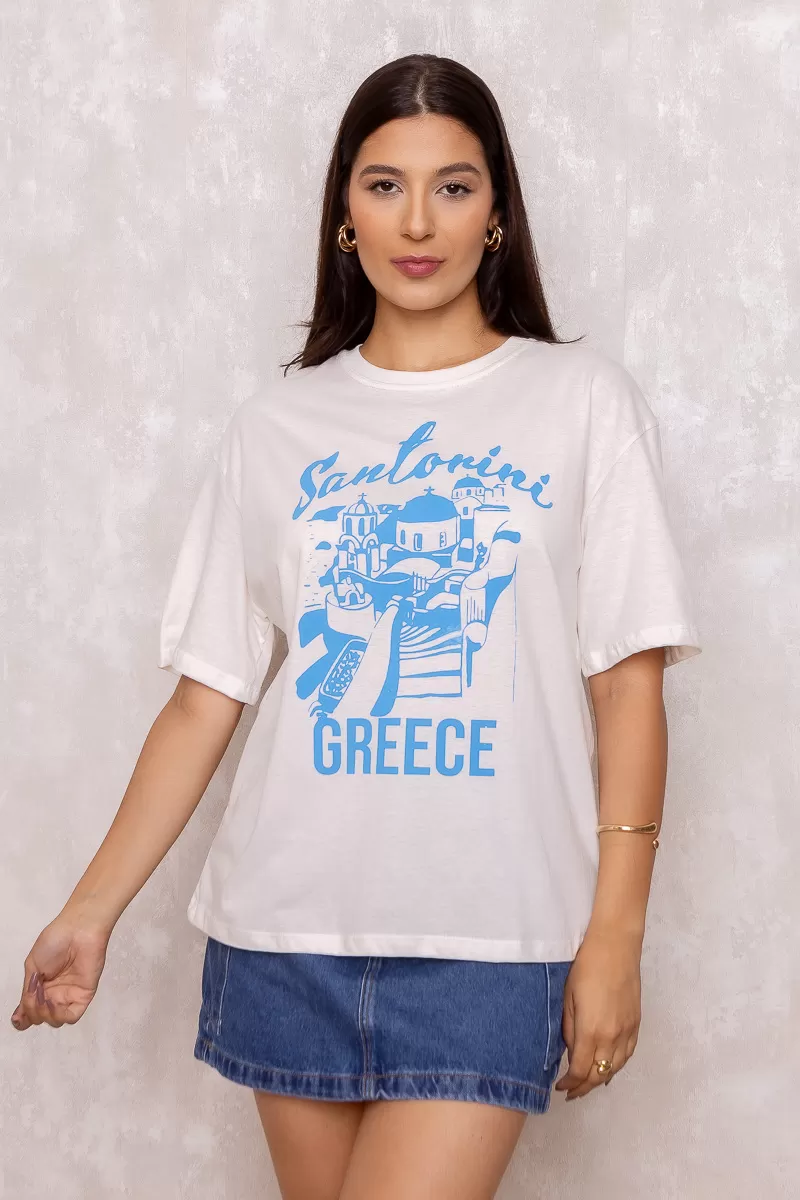 Dress Us - T-Shirt Estampada Santorini Off White - D0005
