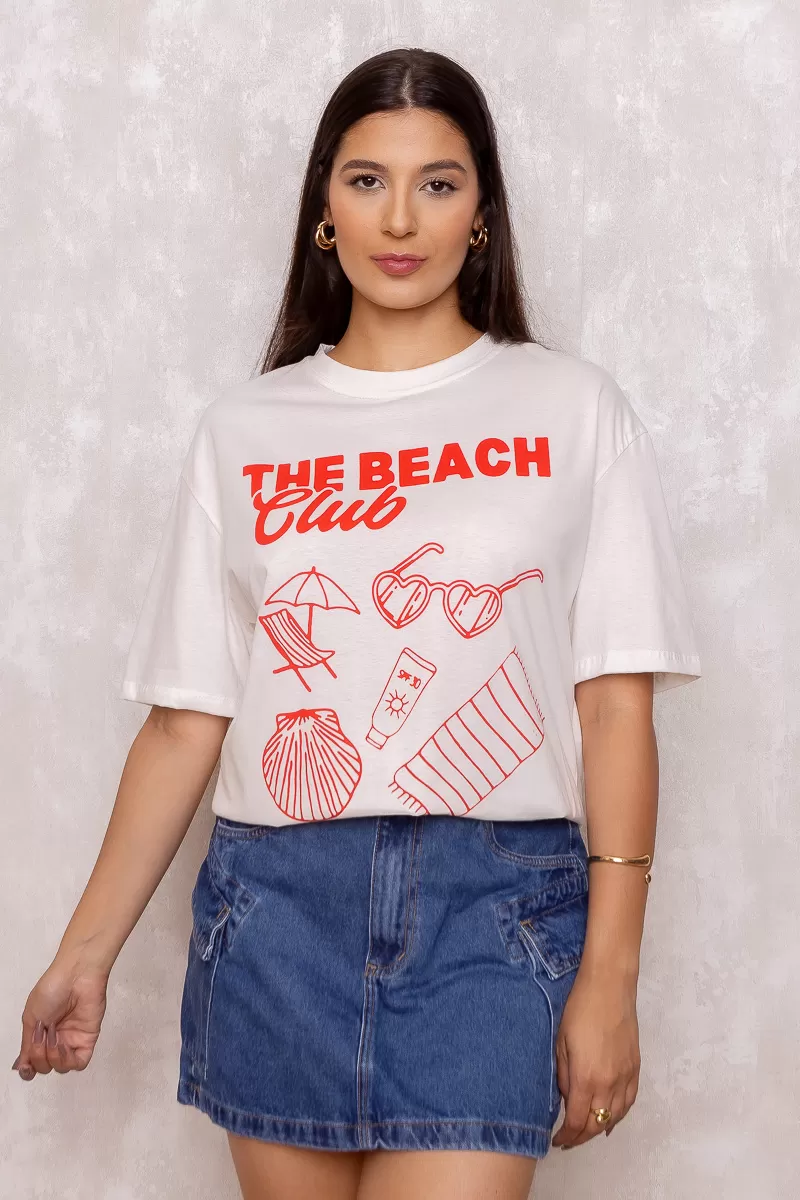 Dress Us - T-Shirt Estampada Beach Club Off White - D0006