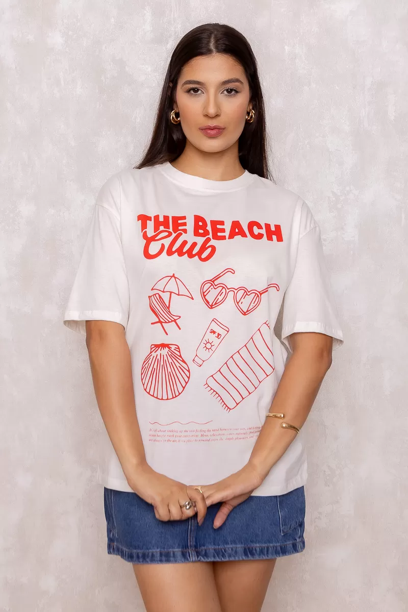 Dress Us - T-Shirt Estampada Beach Club Off White - D0006