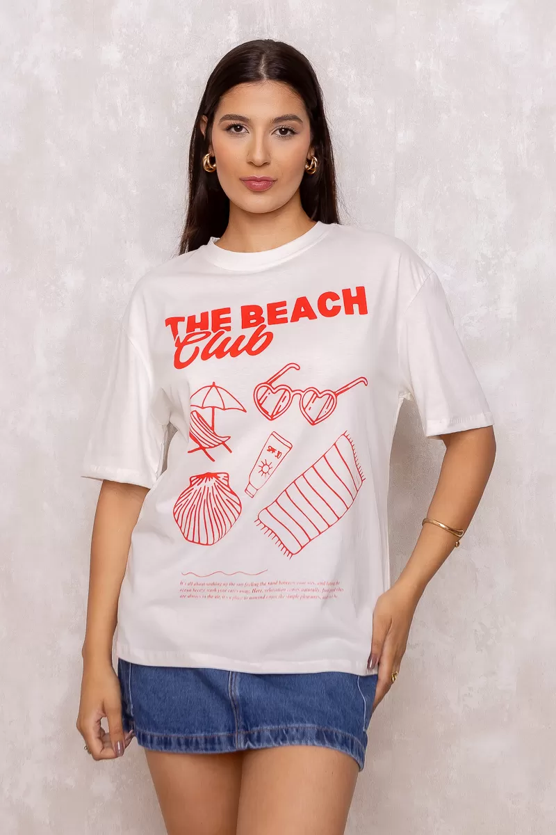 Dress Us - T-Shirt Estampada Beach Club Off White - D0006