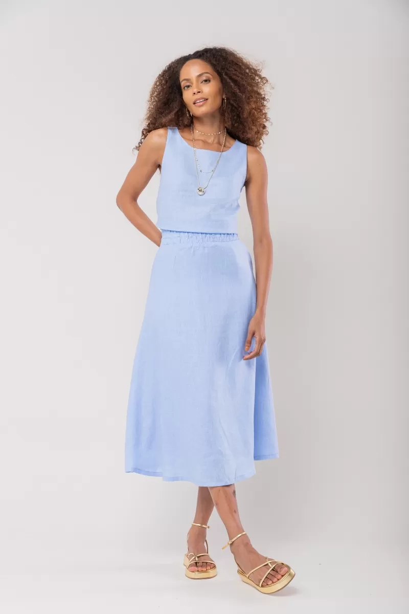 Hidrogênio - OVAL NECKLINE TANK TOP 100% LINEN IN INDIGO BLUE - 19869568