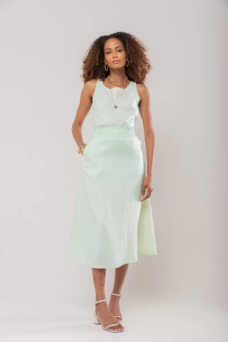 Hidrogênio - REGATA DECOTE OVAL 100% LINHO VERDE ÁGUA - 19869157