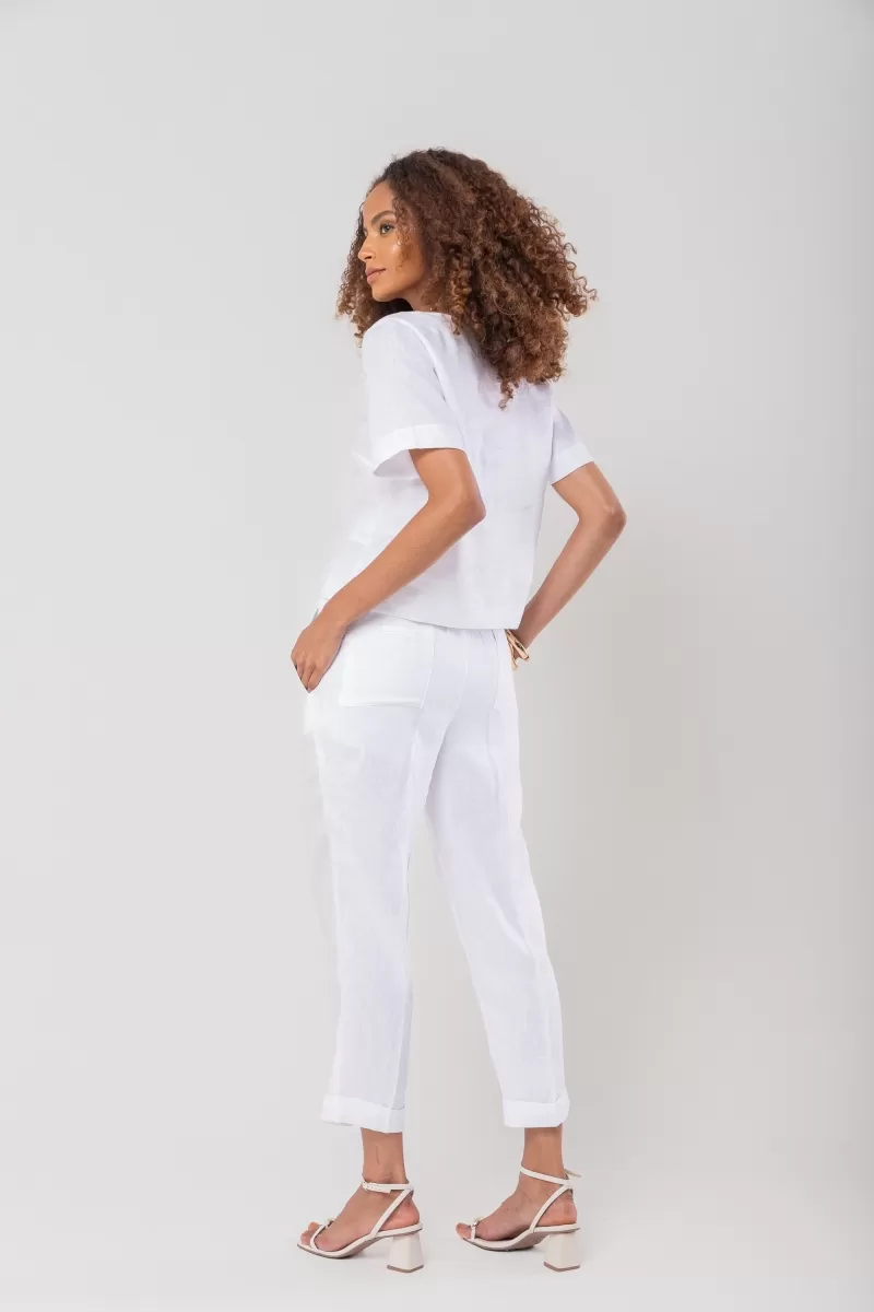 Hidrogênio - BLUSA DECOTE V MANGA CURTA LINHO 100% BRANCO - 20086002