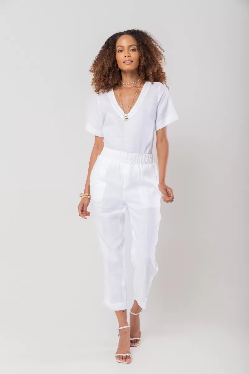 Hidrogênio - BLUSA DECOTE V MANGA CURTA LINHO 100% BRANCO - 20086002