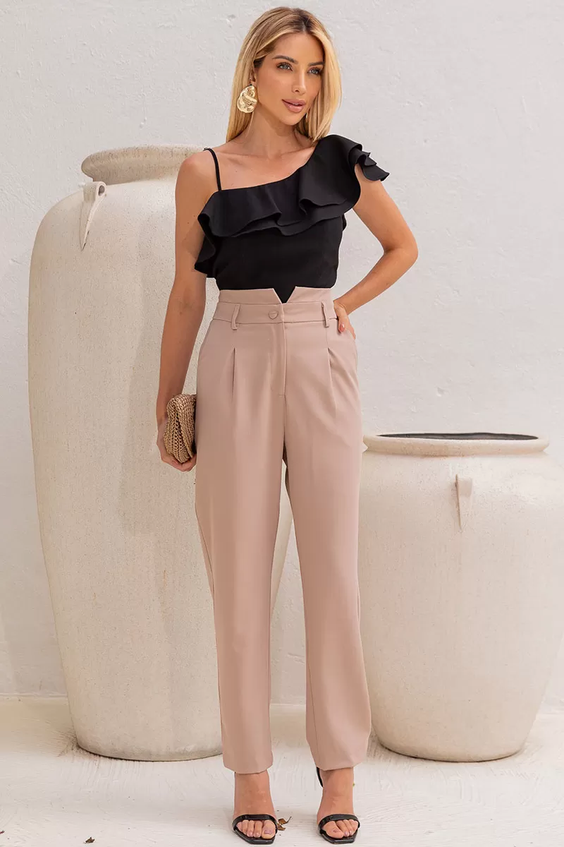 Miss Misses - Blusa Cleo Uma Alça Com Babado Preto - 54442001