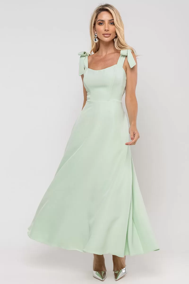 Miss Misses - Katia Longuete Dress with Straps and Bows in Green - 54421023