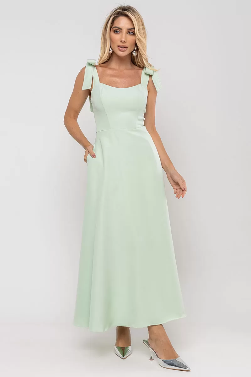 Miss Misses - Katia Longuete Dress with Straps and Bows in Green - 54421023