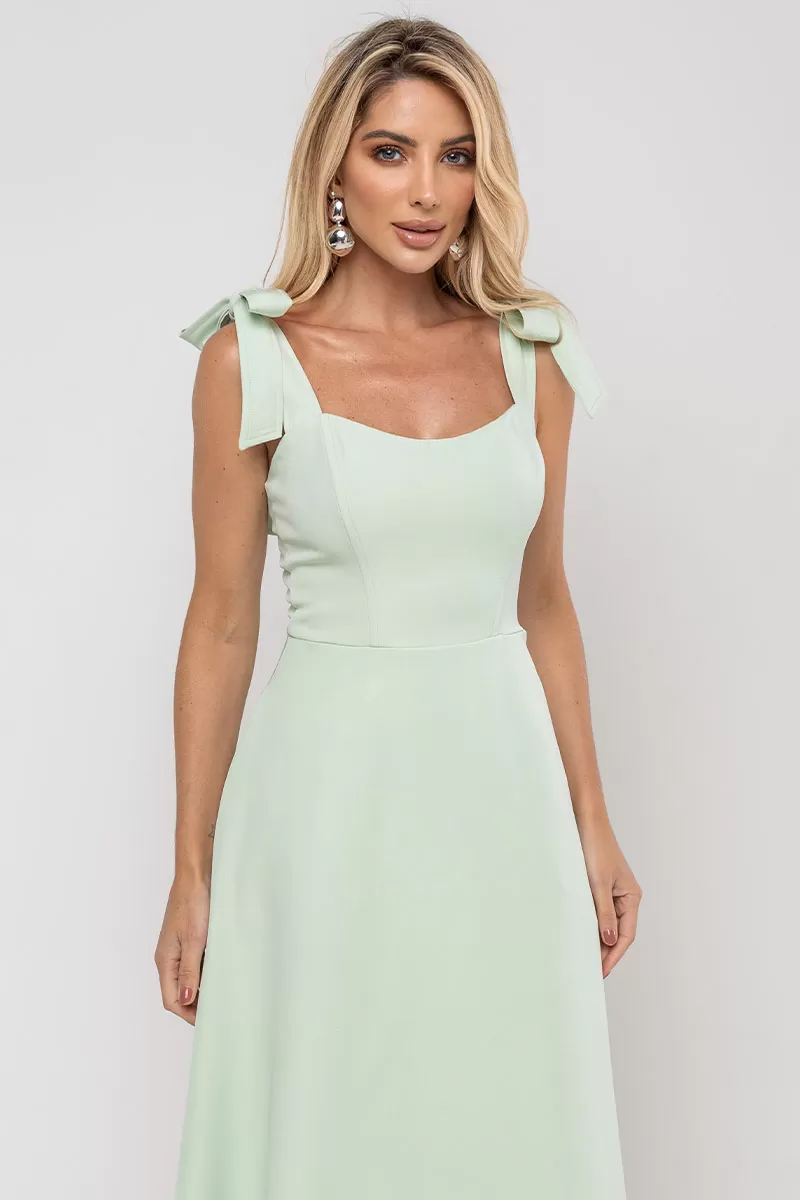 Miss Misses - Katia Longuete Dress with Straps and Bows in Green - 54421023