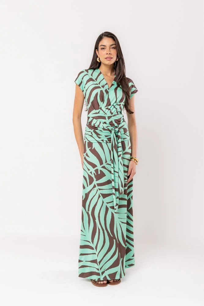 Hidrogênio - VESTIDO LONGO FRANZIDO VERDE - 20219009