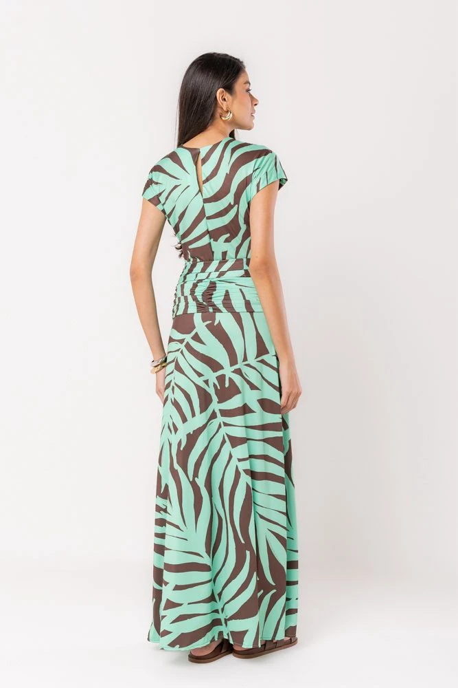 Hidrogênio - VESTIDO LONGO FRANZIDO VERDE - 20219009