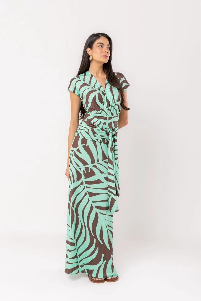 Hidrogênio - VESTIDO LONGO FRANZIDO VERDE - 20219009