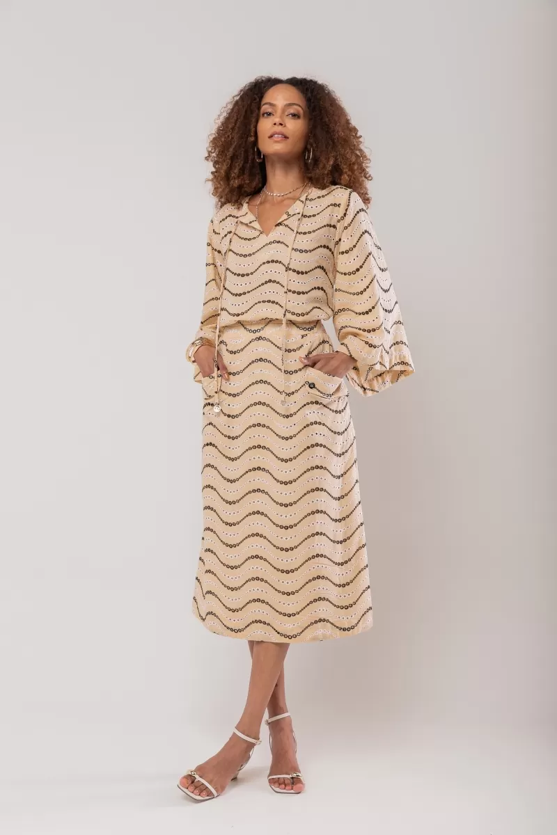 Hidrogênio - EVASE MIDI SKIRT WITH BEIGE LAPELS - 20248003