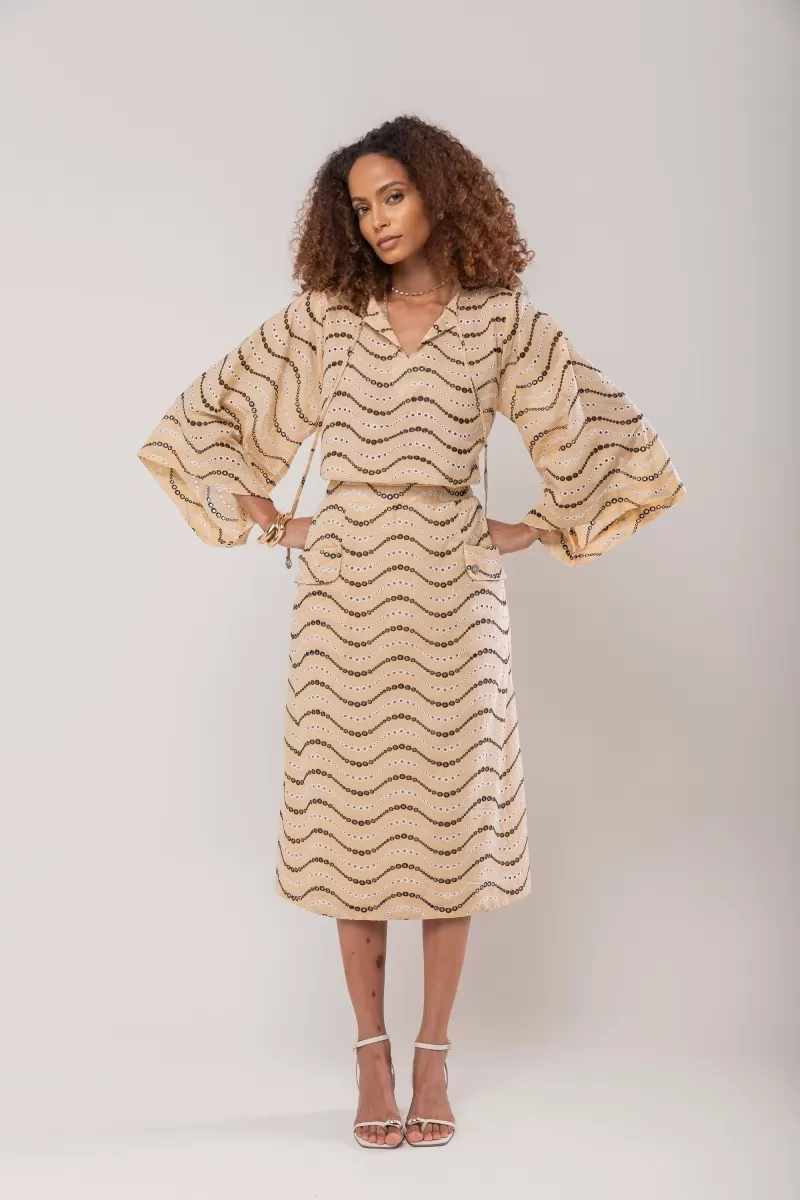 Hidrogênio - EVASE MIDI SKIRT WITH BEIGE LAPELS - 20248003