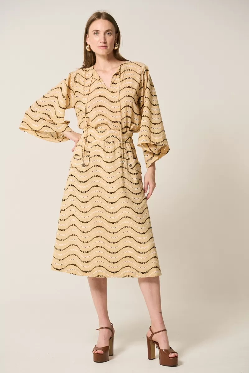 Hidrogênio - BEIGE EMBROIDERED LAISE DRESS - 20254003