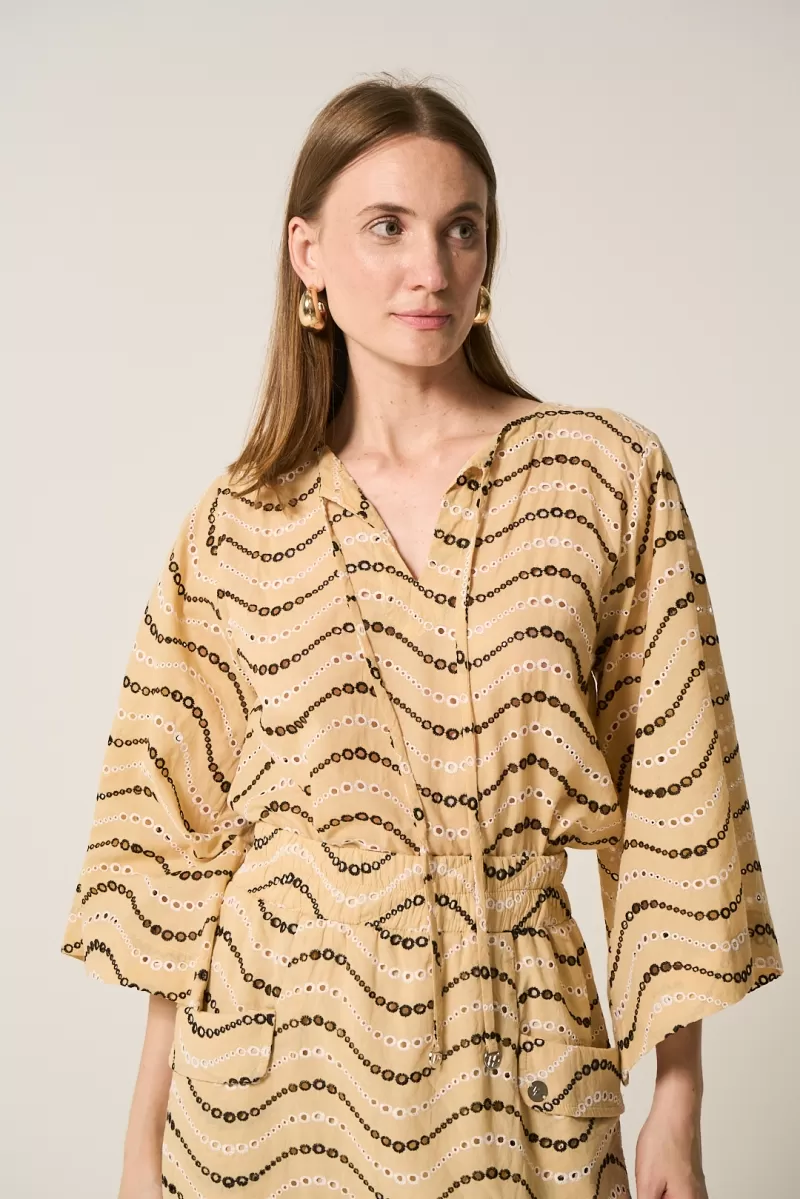 Hidrogênio - BEIGE EMBROIDERED LAISE DRESS - 20254003