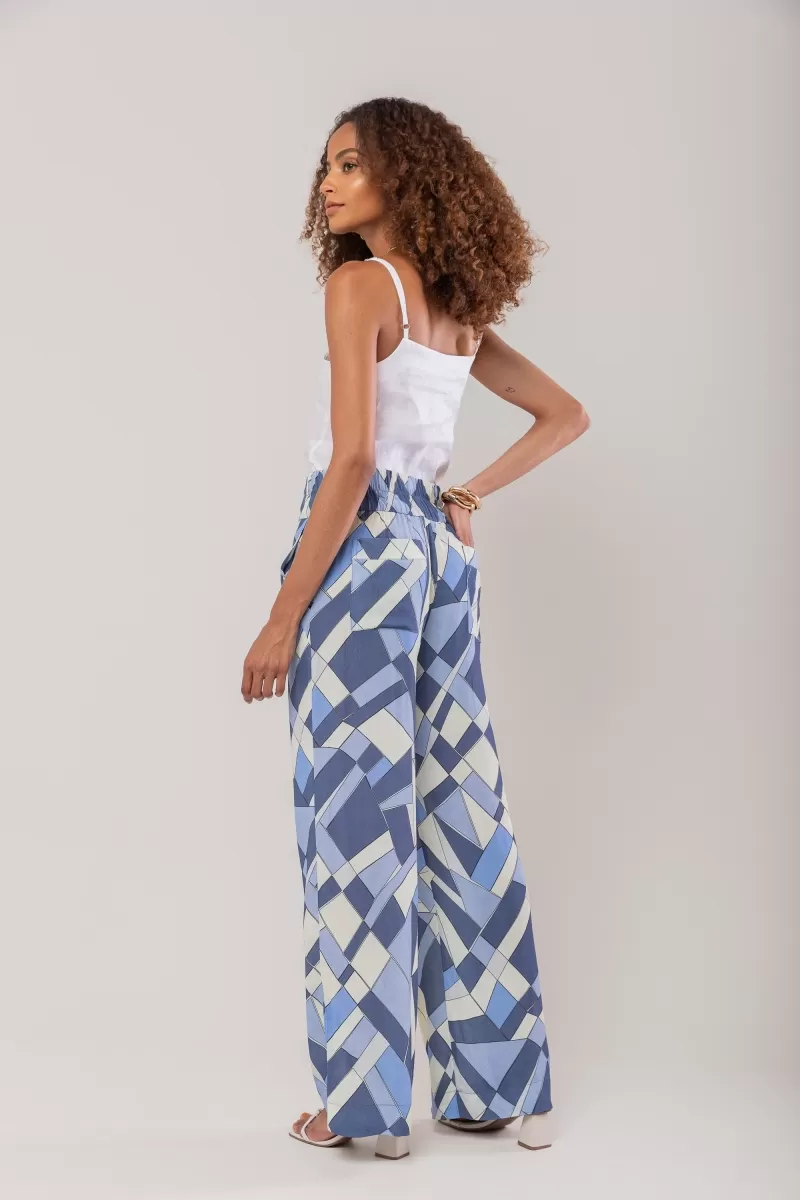 Hidrogênio - MANUELA BLUE STRAIGHT PRINTED PANTS WITH ELASTIC BAND - 20215015