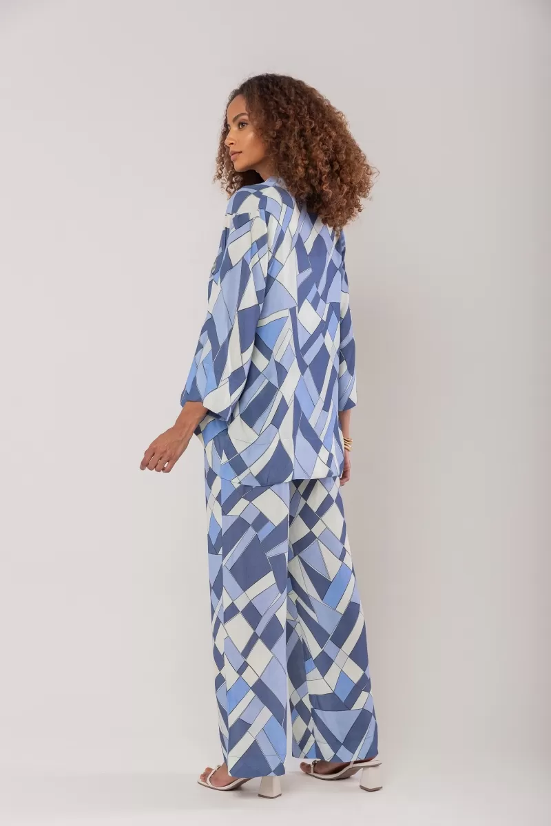 Hidrogênio - BLUE MG 7/8 PRINTED LONG JACKET - 20213015