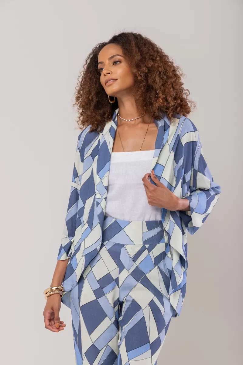 Hidrogênio - BLUE MG 7/8 PRINTED LONG JACKET - 20213015