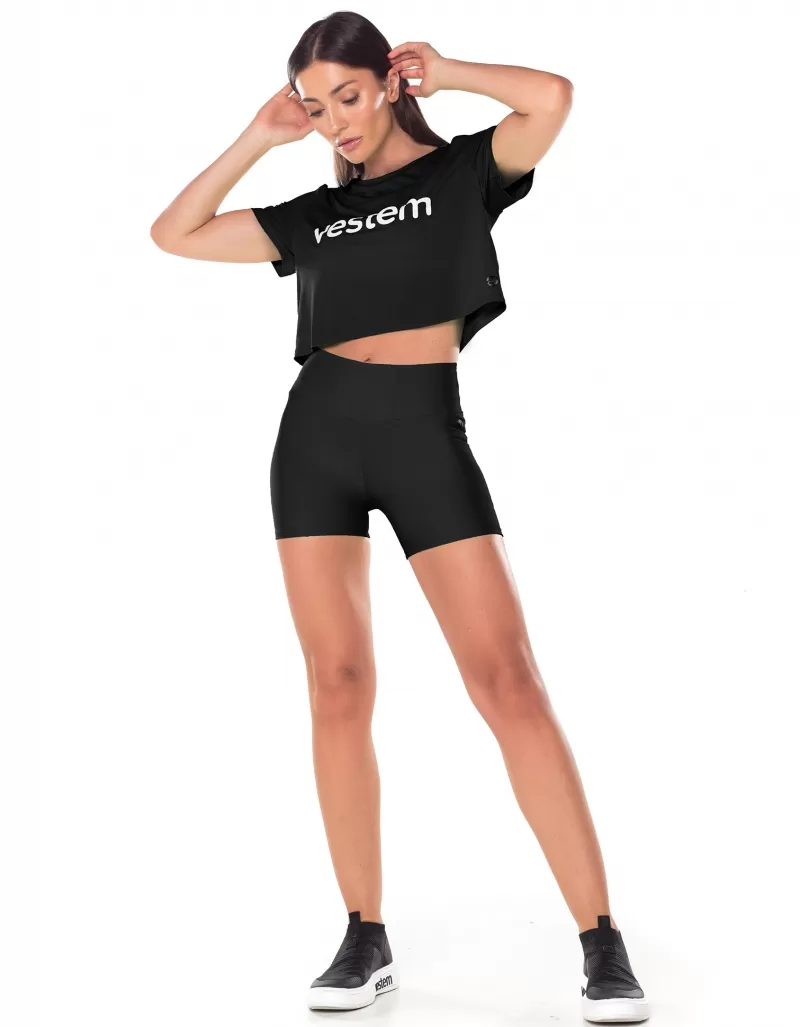 Vestem - Blusa Manga Curta Dry Fit Cropped Embaixadoras Preto - BMC501.ESS.C0002