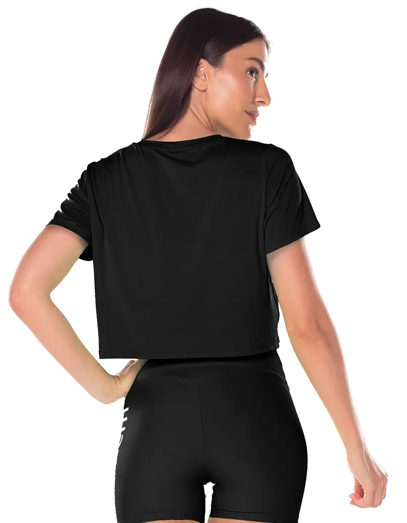 Vestem - Blusa Manga Curta Dry Fit Cropped Embaixadoras Preto - BMC501.ESS.C0002