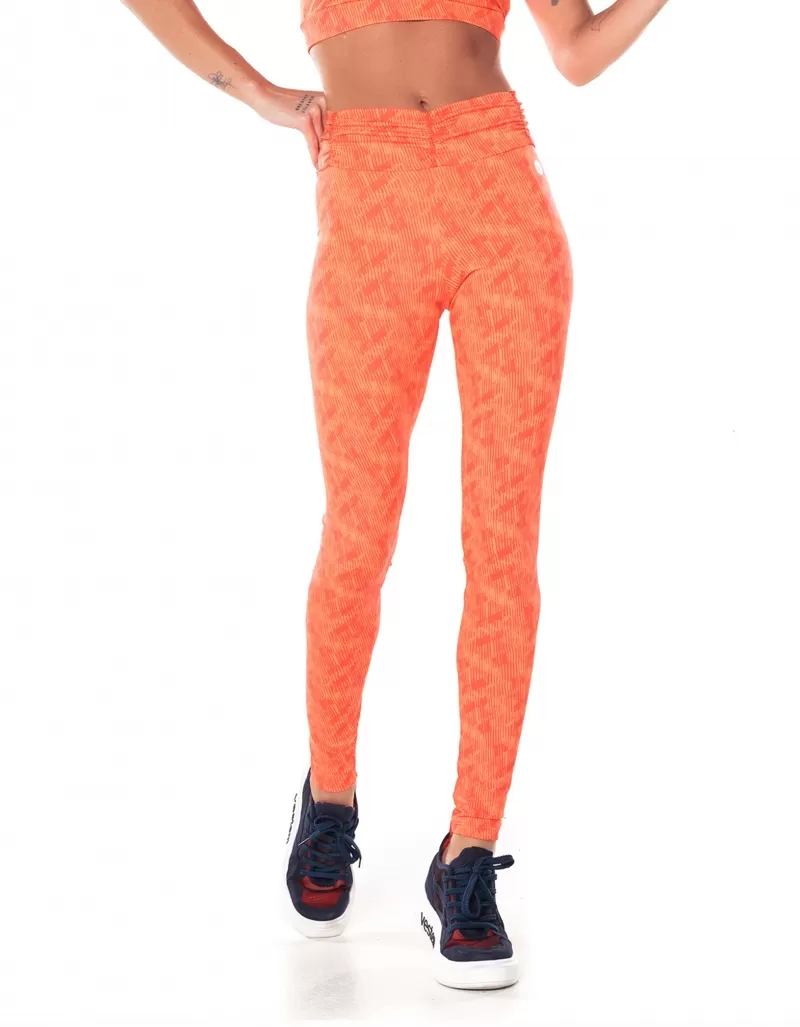 Vestem - Soleil Frenzied Lines Neon Orange Fru Fru Waistband Leggings - FS11.V25.E1287.V25