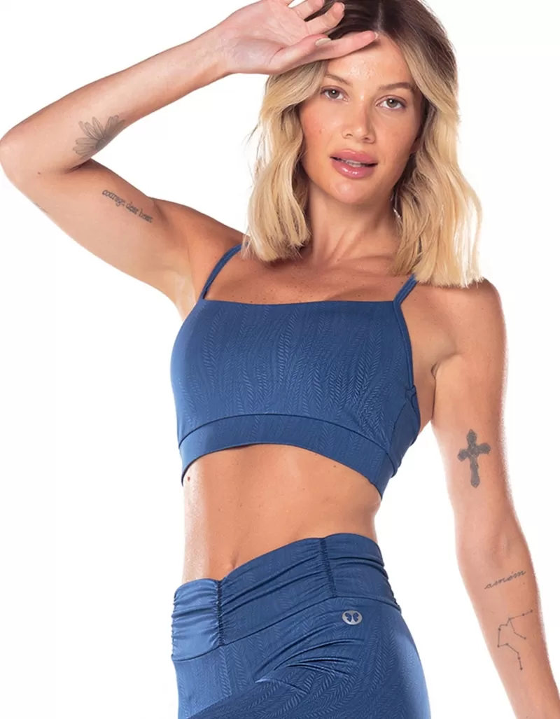 Vestem - Top Alças Finas Soleil Tropical Feathers Azul Jeans - TOP1091.V25.E1288.V25