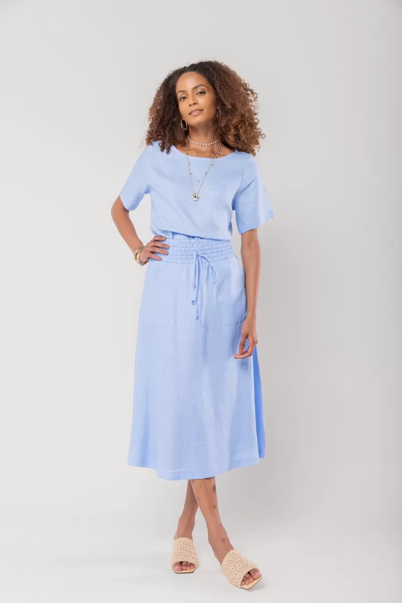 Hidrogênio - 100% LINEN CROPPED TOP IN INDIGO BLUE - 19801568