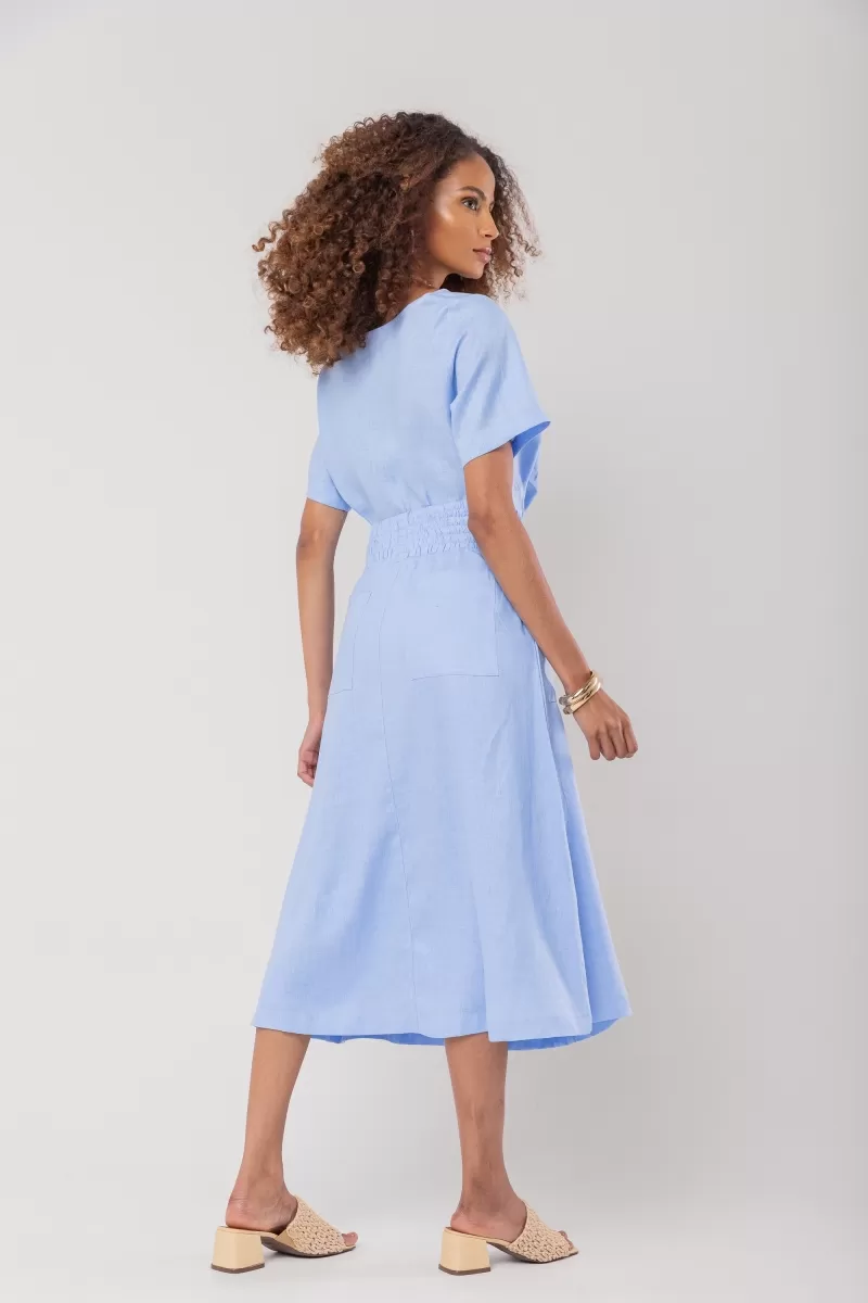 Hidrogênio - 100% LINEN CROPPED TOP IN INDIGO BLUE - 19801568