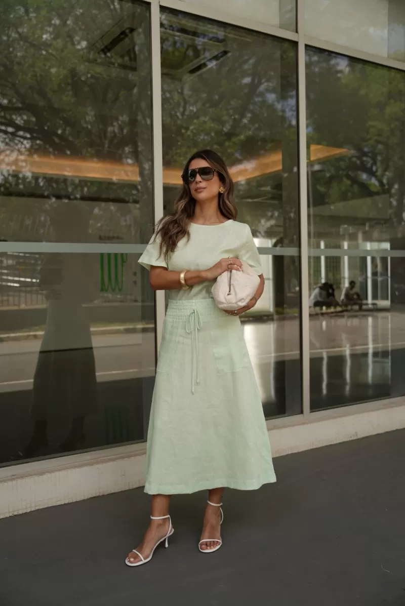 Hidrogênio - 100% WATER GREEN LINEN CROPPED TOP - 19801157