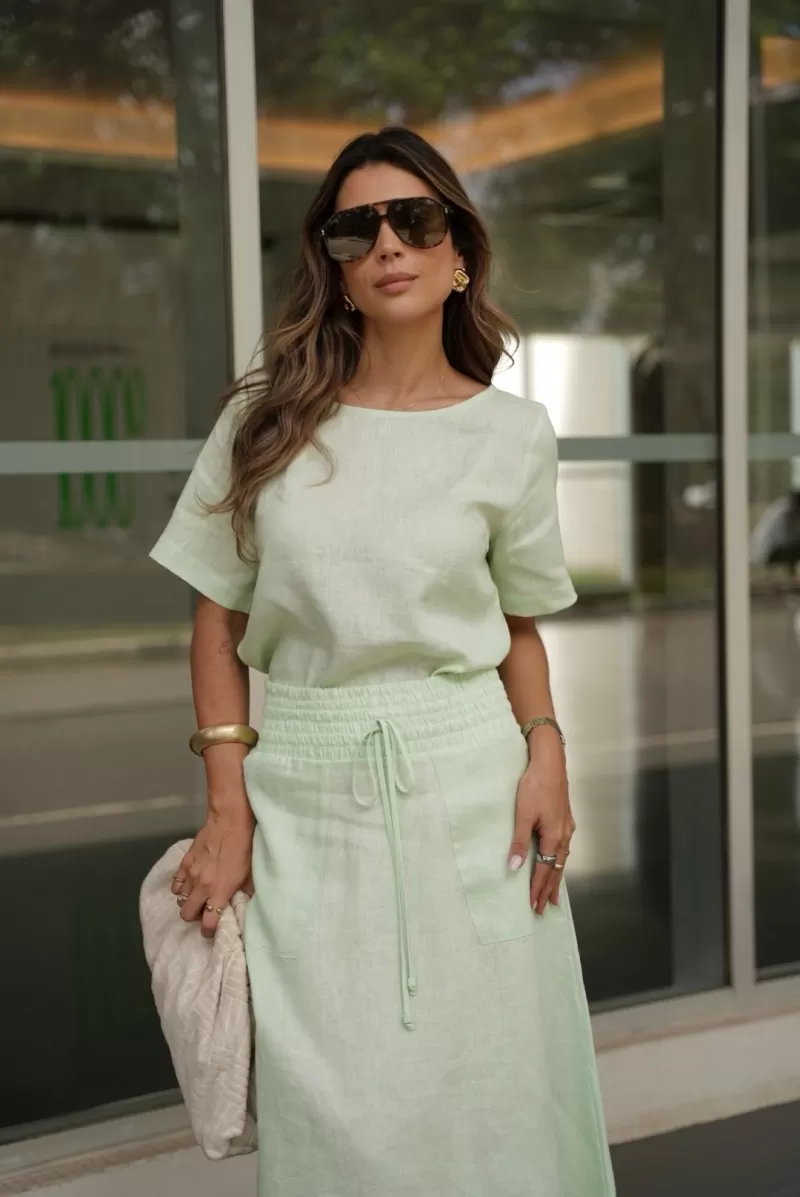 Hidrogênio - 100% WATER GREEN LINEN CROPPED TOP - 19801157