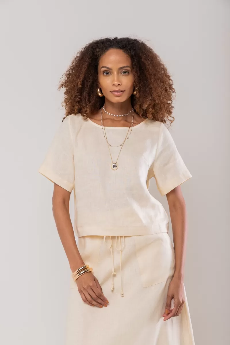 Hidrogênio - BLUSA CROPPED 100% LINHO TERRA - 19801332