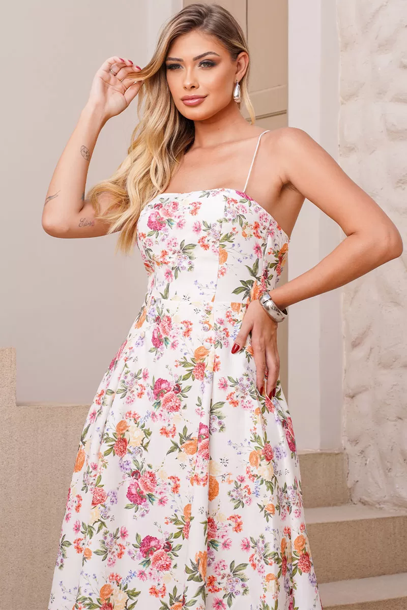 Miss Misses - Vestido Midi Dalva Estampado Costas Aberto - 54455008