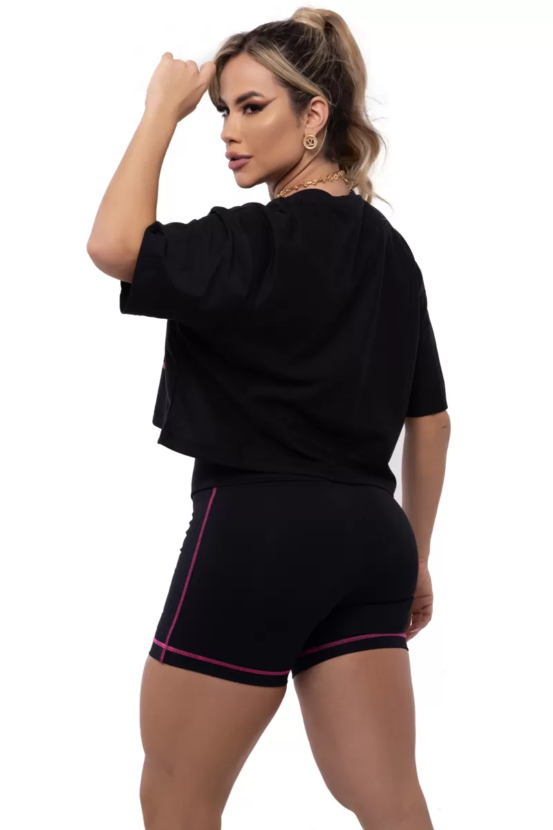 Trincks - Cropped Motivacion Preto Pink No Days Off - 