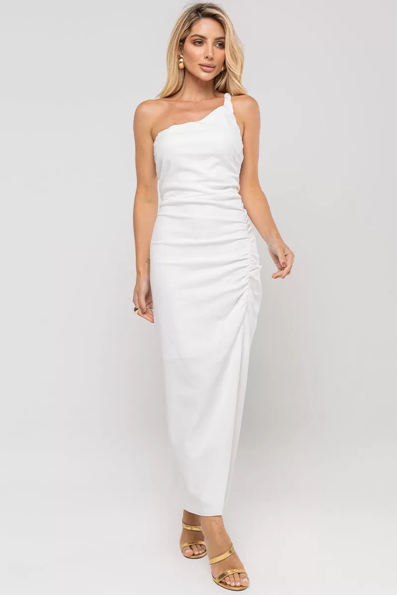 Miss Misses - Soraia Linen One Shoulder Off White Dress - 54462030