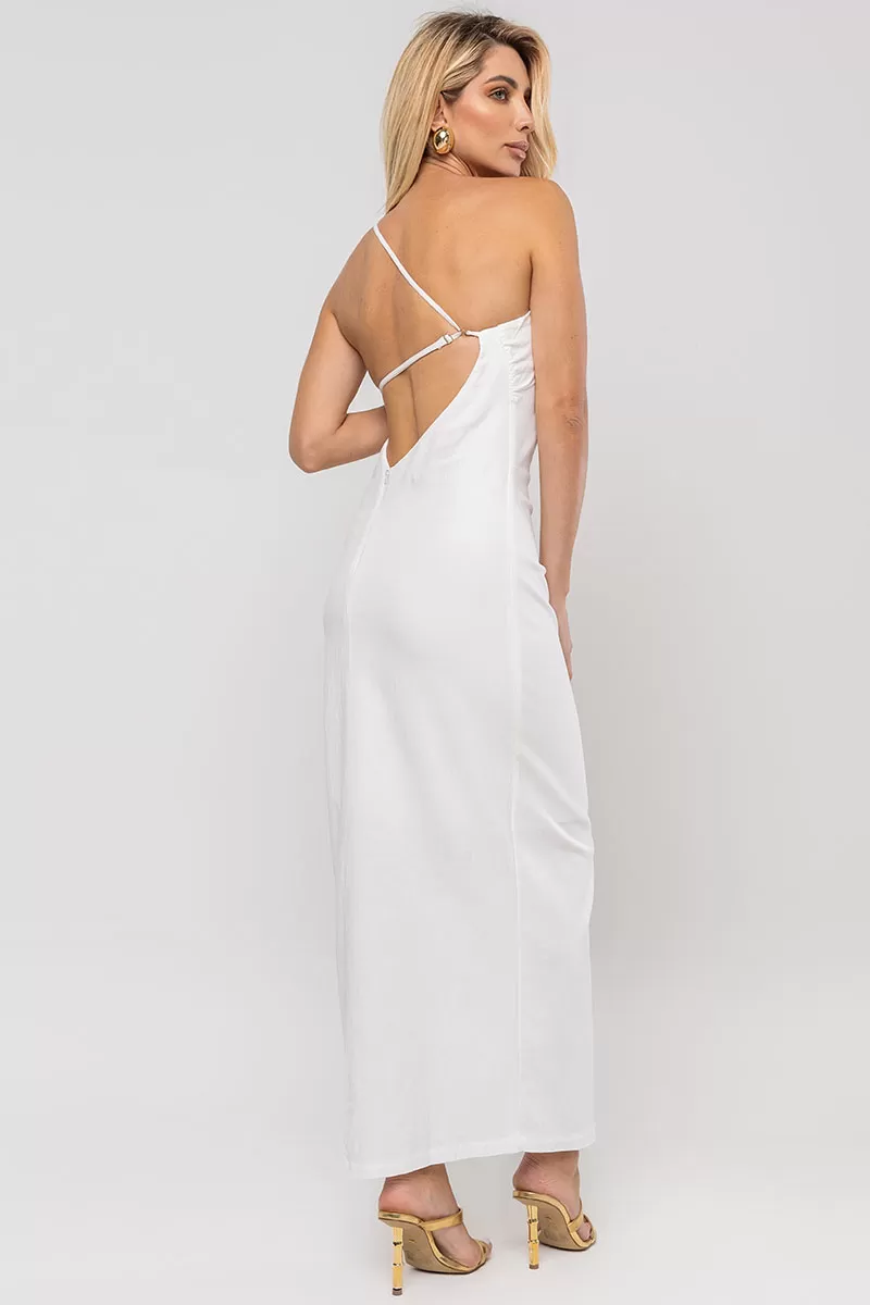 Miss Misses - Vestido Soraia Linho Ombro Único Off White - 54462030