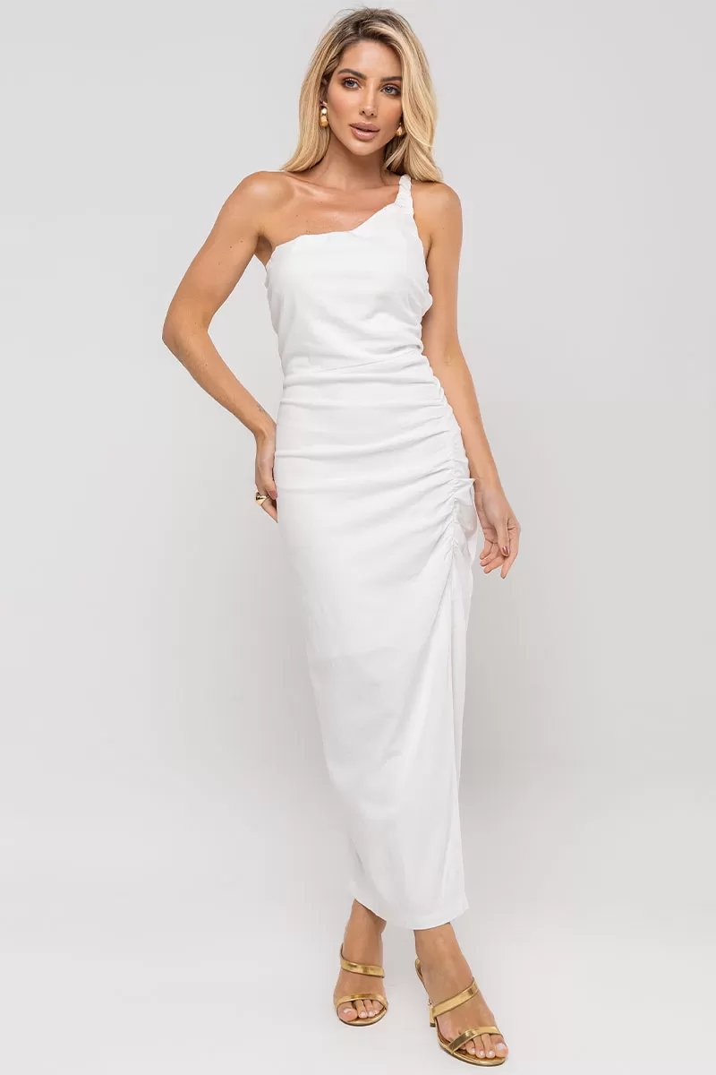 Miss Misses - Vestido Soraia Linho Ombro Único Off White - 54462030