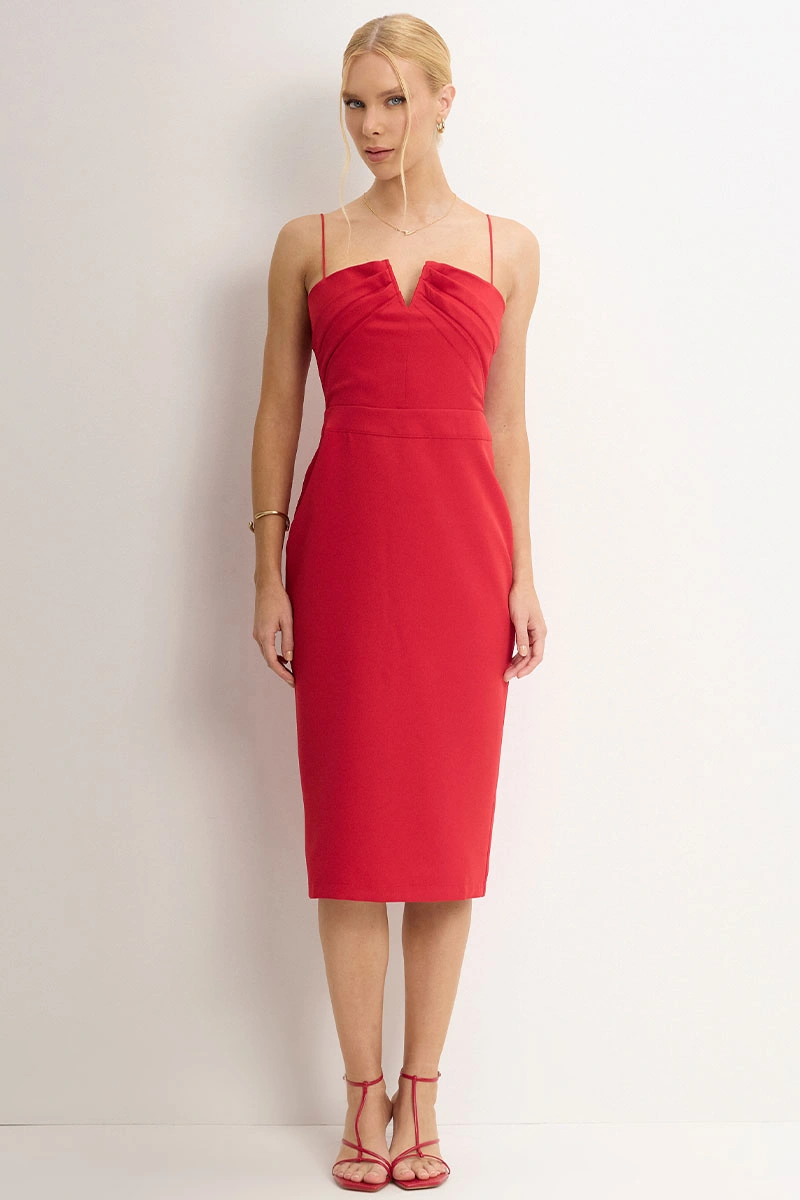 Miss Misses - Juliana Tube Dress with Pleats in the Front in Red - 54448024