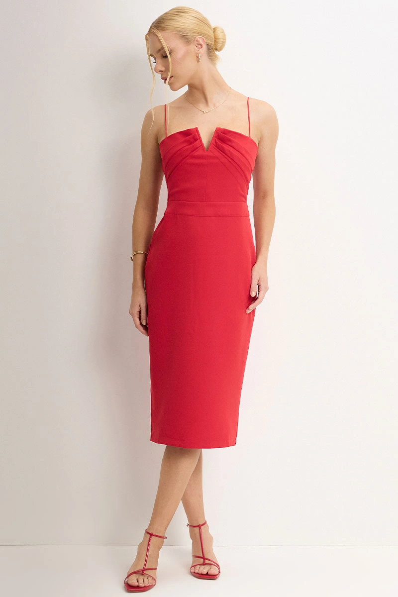 Miss Misses - Juliana Tube Dress with Pleats in the Front in Red - 54448024