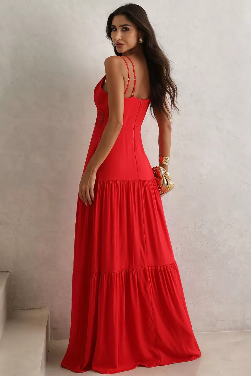 Miss Misses - Long Val Dress With Red Guipure Detail - 54460024