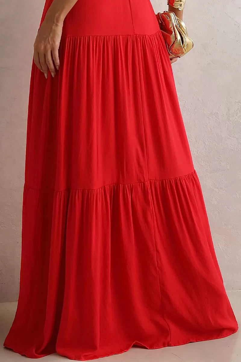 Miss Misses - Long Val Dress With Red Guipure Detail - 54460024