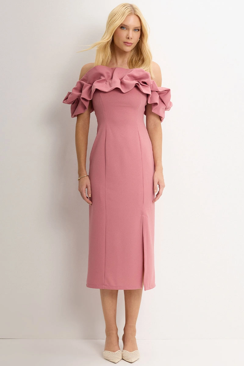 Miss Misses - Pink Tube Dress with Frills - 54464031