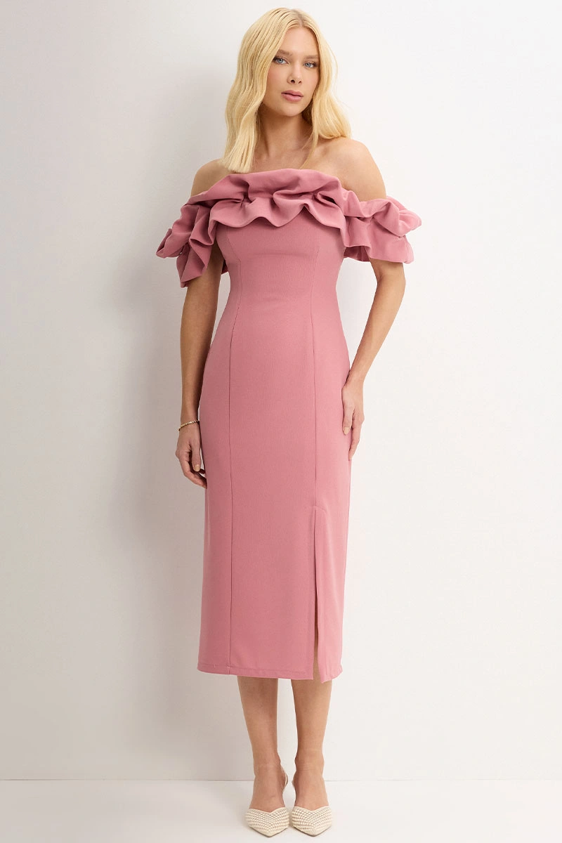 Miss Misses - Pink Tube Dress with Frills - 54464031