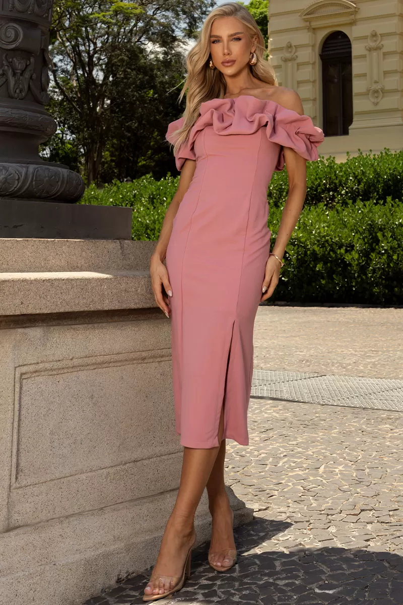 Miss Misses - Pink Tube Dress with Frills - 54464031