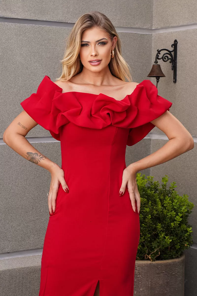 Miss Misses - Red Tube Dress with Frills - 54464024
