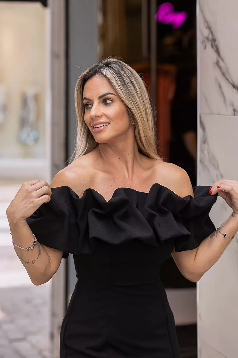 Miss Misses - Black Tube Dress with Frills - 54464001