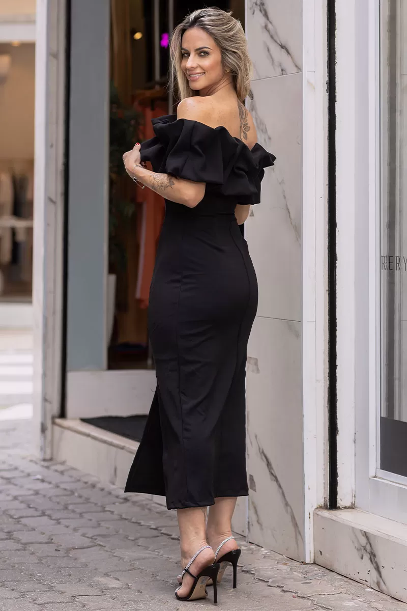 Miss Misses - Black Tube Dress with Frills - 54464001